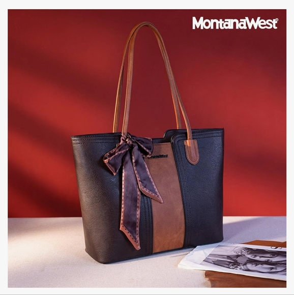 Montana West Brown and Tan Tote Bag NWT - Picture 2 of 9